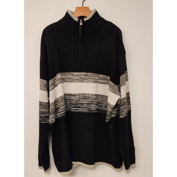 Vintage Southpole Sweater 1/4 Zip Rib Knit Ski Mens XL Black White Gray - Picture 2 of 12